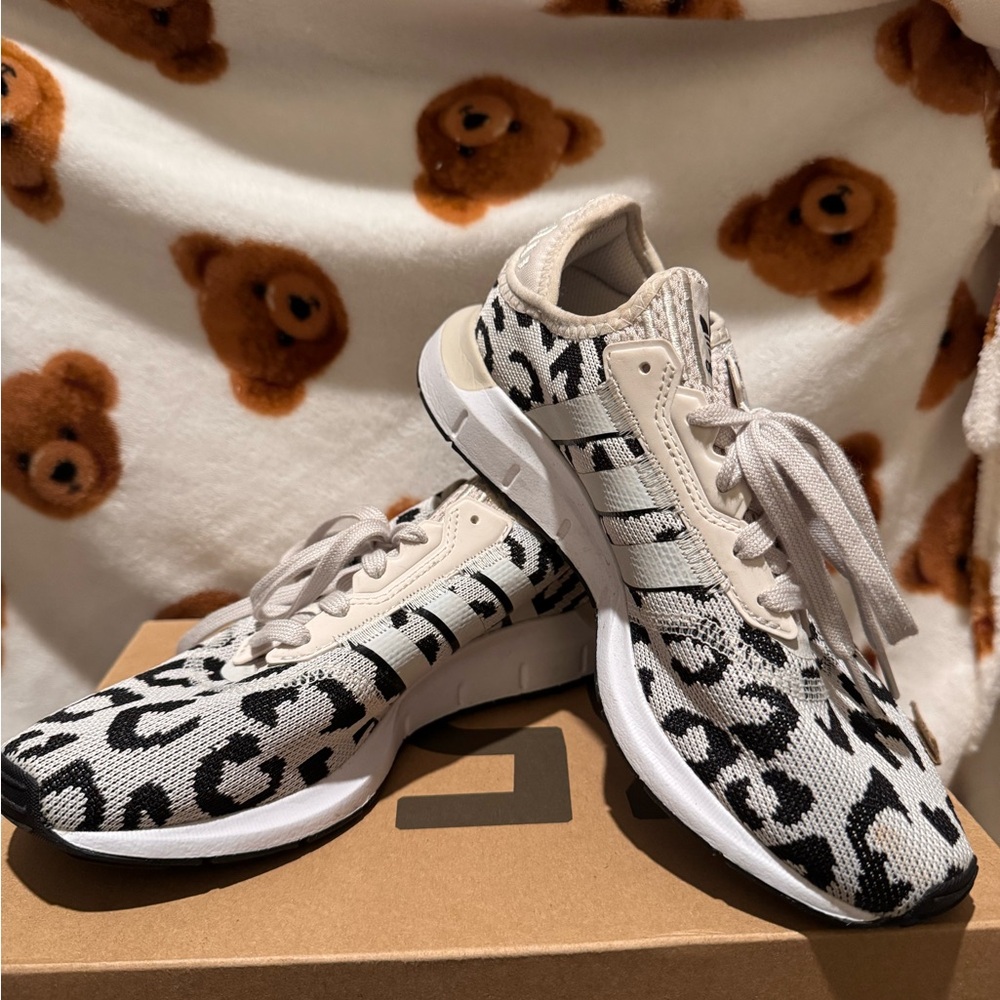 Adidas Women's Cream and Black Leopard Sneakers